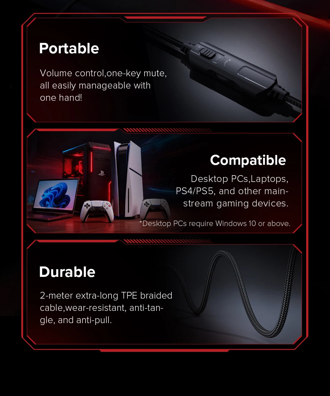 HAYLOU HexStorm G1 Wired Gaming Headphone 7.1 Surround Sound 50mm Dual Driver Esports Gamer Headset with Mic For PS4 PS5 PC