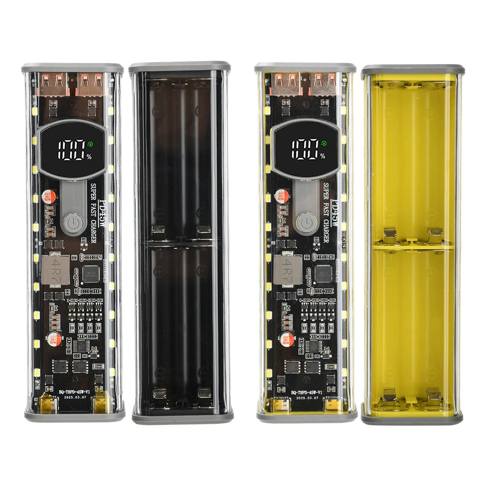 8*18650 Power Bank Battery Case 22.5W PD 45W Fast Charging Battery Storage Box Welding Free USB+Type-C Port