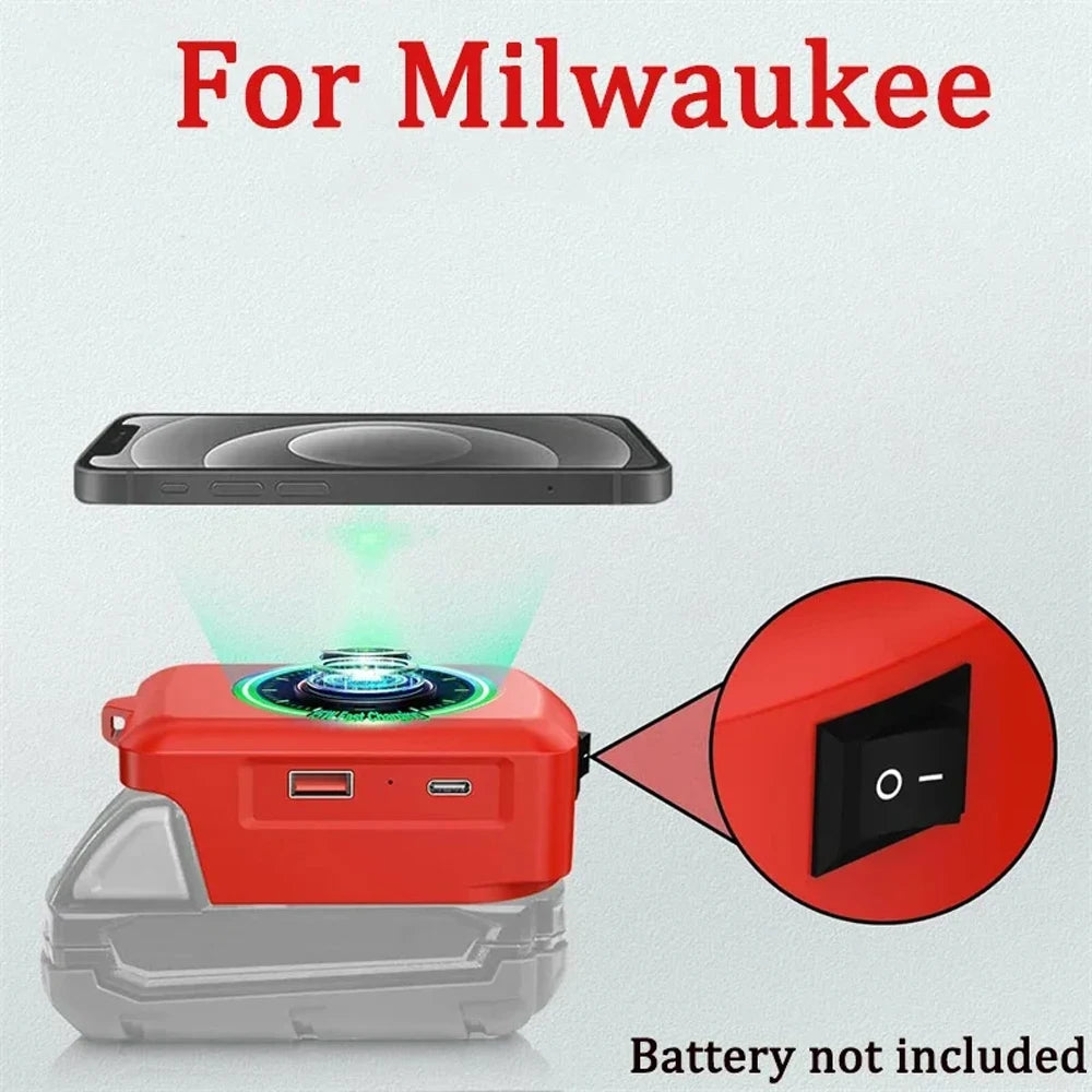 For Makita/Dewalt/Milwaukee 18V 20V Lithium Battery Wireless Charging Adapter Type C USB Charger Adapter Charging for Phone