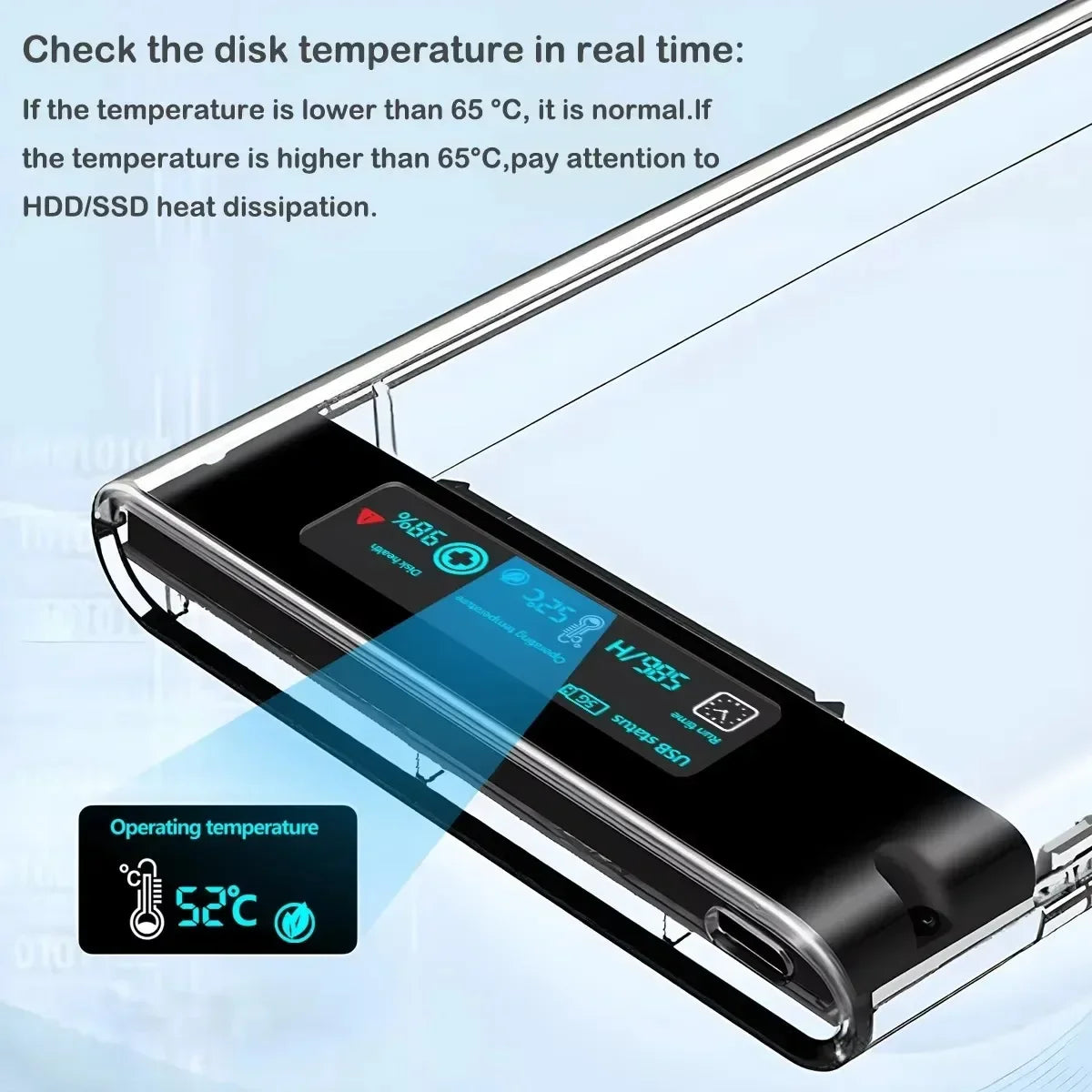 Smart Display HDD Case 2.5 Inch Transparent HDD Enclosure SATA to USB 3.0 External Shell SATA HDD SSD Storage Case for Laptop PC