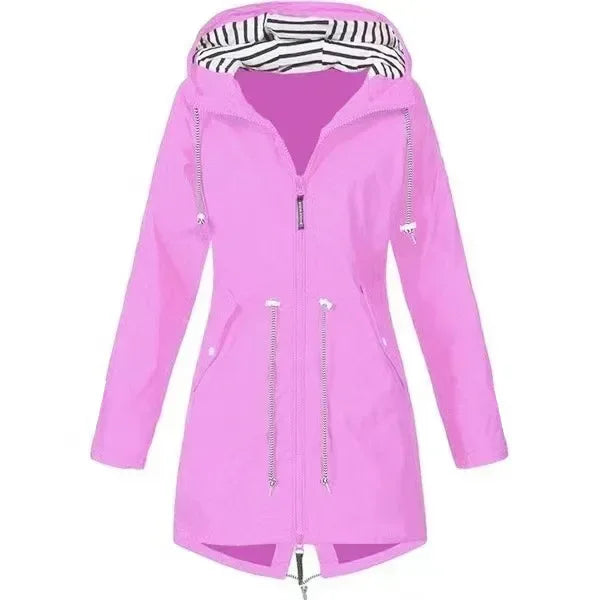 Waterproof Raincoat Casual Basic Outdoors Trench Lightweight Drawstring Jackets Hiking Clothes for Women Womens
