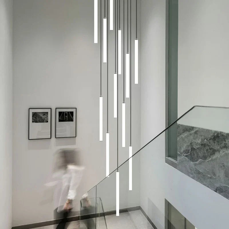 Villa Hanging Pendant Light Rotating Linear Staircase Acrylic Chandelier For Home Living Room Lobby Restaurant Luminaires Decora