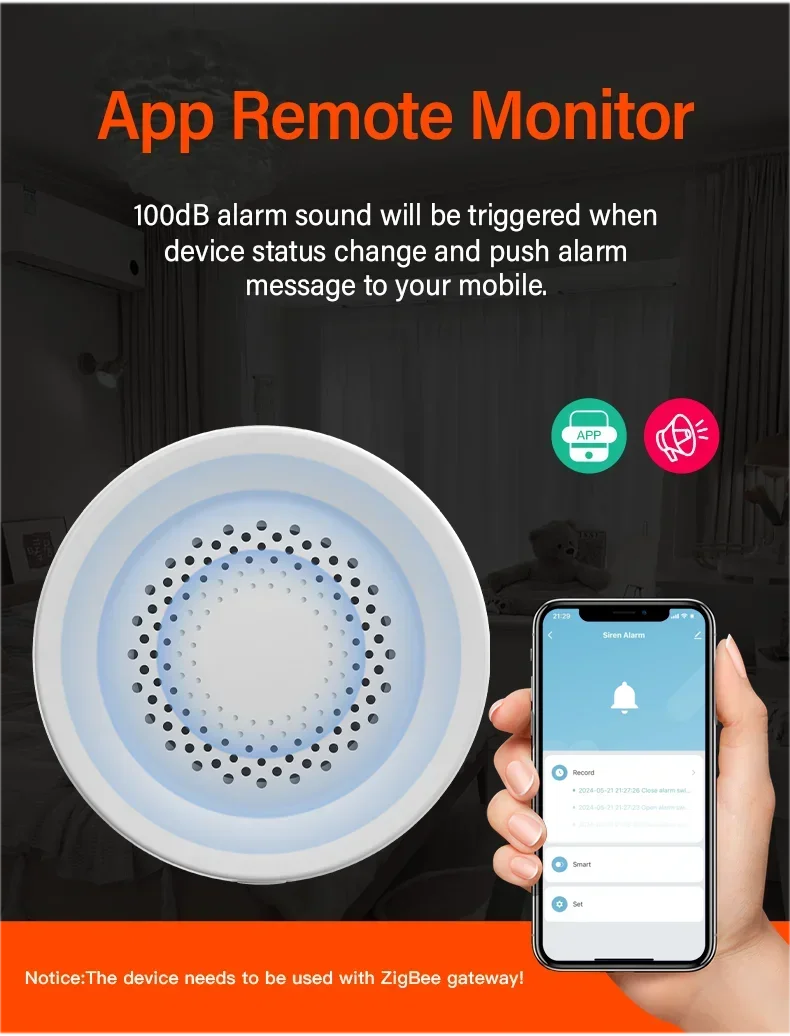 Tuya Zigbee WiFi Smart Siren Alarm 100db Speaker For Smart Home Security Works With SmartLife Alexa Yandex