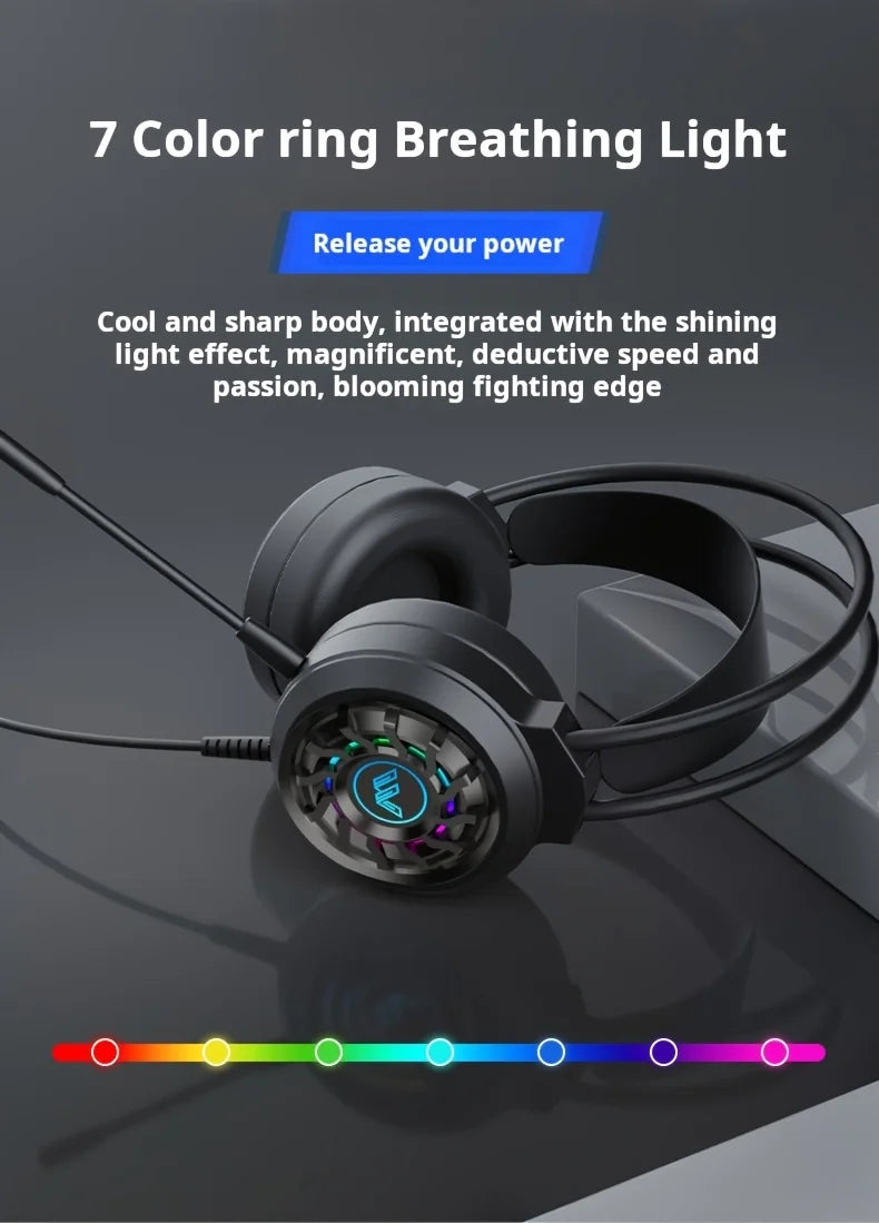 New Wired Gaming Headphones With Microphone LED Light Surround Sound Portable Audio Headphone For Computer Professional Head