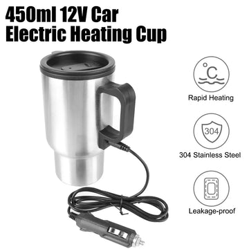 Water Coffee Milk Thermal Mug 12V 450ml Stainless Steel Vehicle Heating Cup Electric Heating Car Kettle Camping Travel Kettle