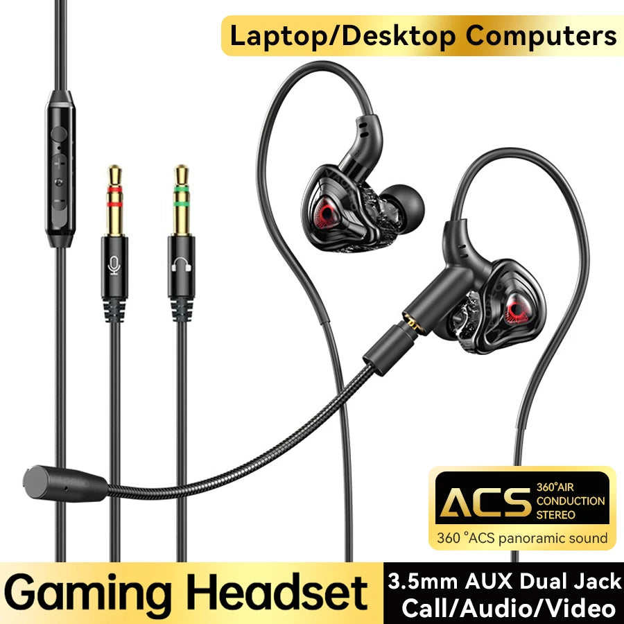 Esports Gaming Headset 360° Surround Sound Hifi Stereo Wired Earphones 3.5mm/Type-C/USB In-Ear Dual Micrphone PUBG Gaming Earbud