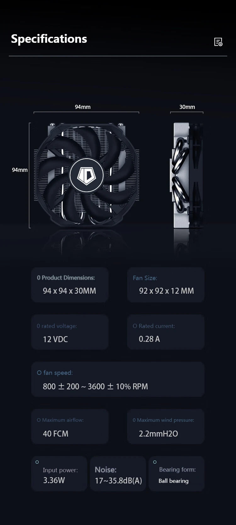 ID-COOLING IS-30I Ultra-Thin CPU Cooler Heat Sink Temperature Controlled Silent 4 Heat Pipe 3600RPM Low Profile Radiator