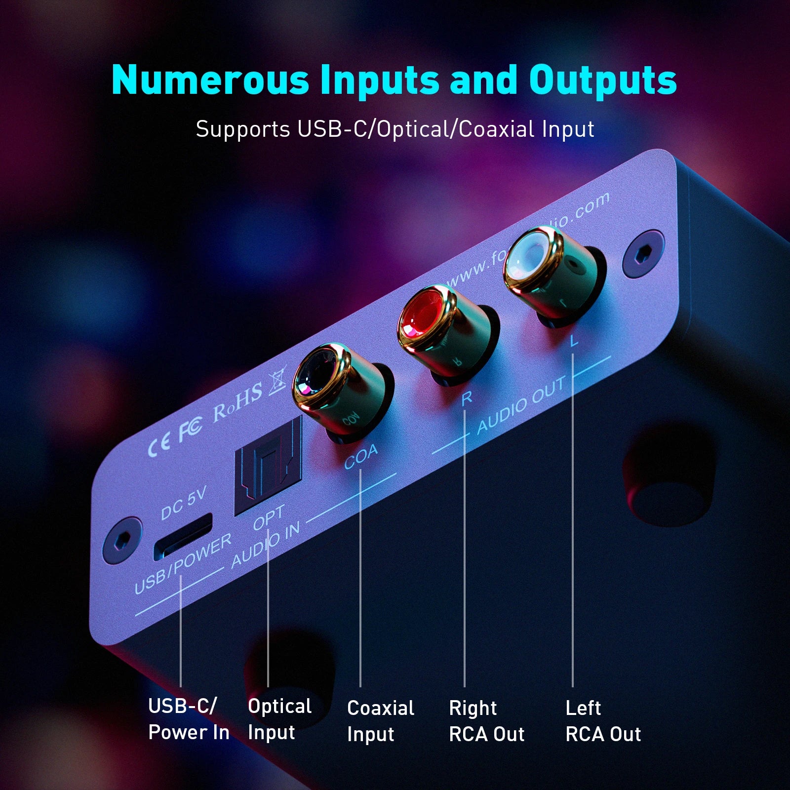Fosi Audio K5 PRO Gaming USB DAC With Microphone Headphone Amplifier Mini Audio Decoder for PS5 Desktop Powered Active Speakers