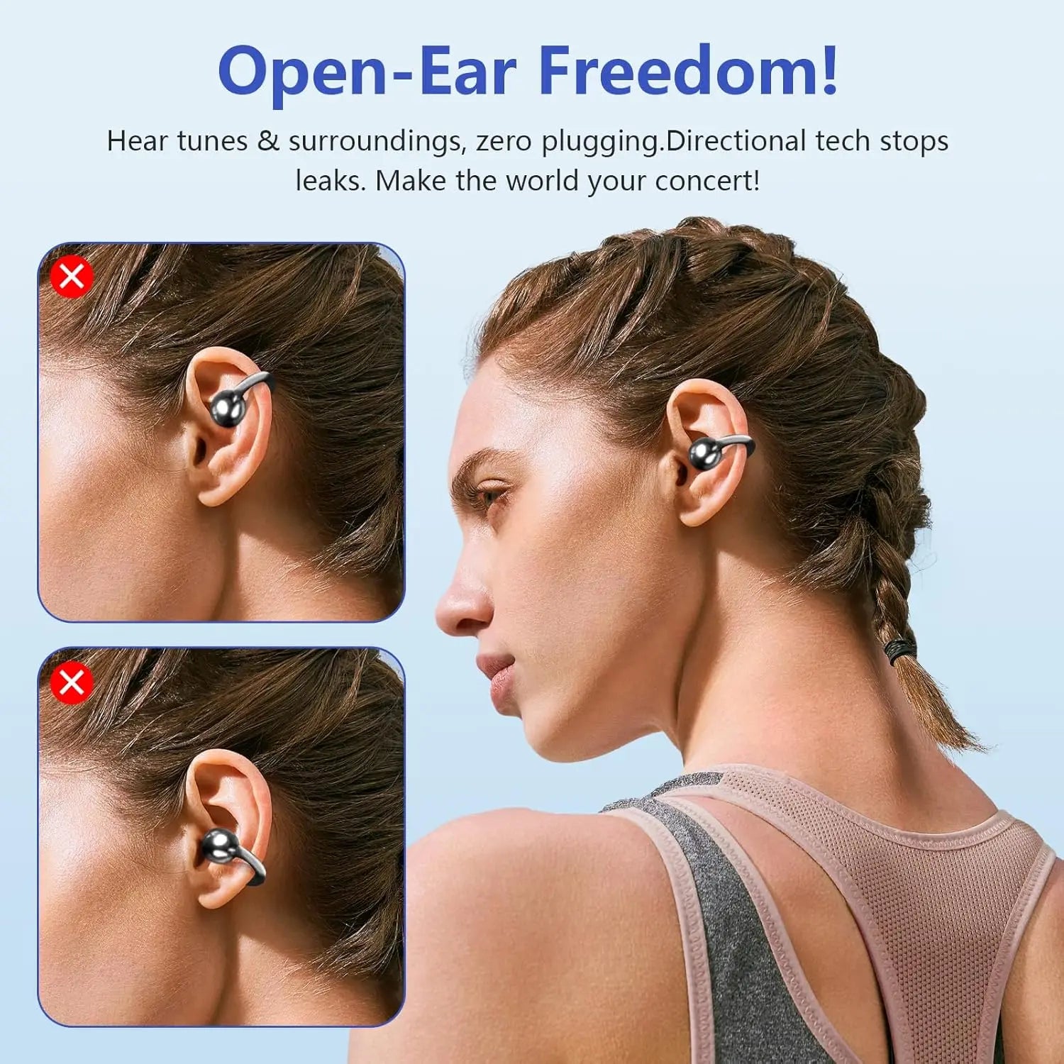 UYUXIO BT 5.4 Clip on Wireless Earbuds 72H Play Time Long-Battery Life Headphone OWS Open Ear Waterproof Earphone for Sport