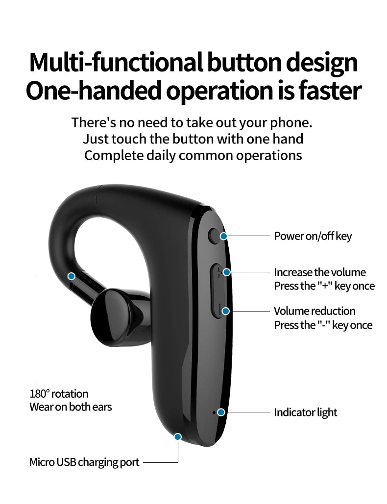 New Compact Lightweight Single Rechargeable Headphones Noise Cancelling Feature Ear-hook Earbuds Suitable For The Elderly