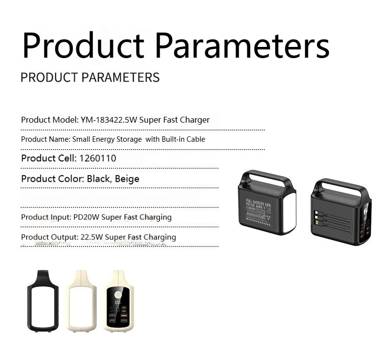 200000mAh Power Bank Large Capacity Portable Outdoor Emergency Power Supply Built-in cable Camping Iight For iPhone Xiaomi