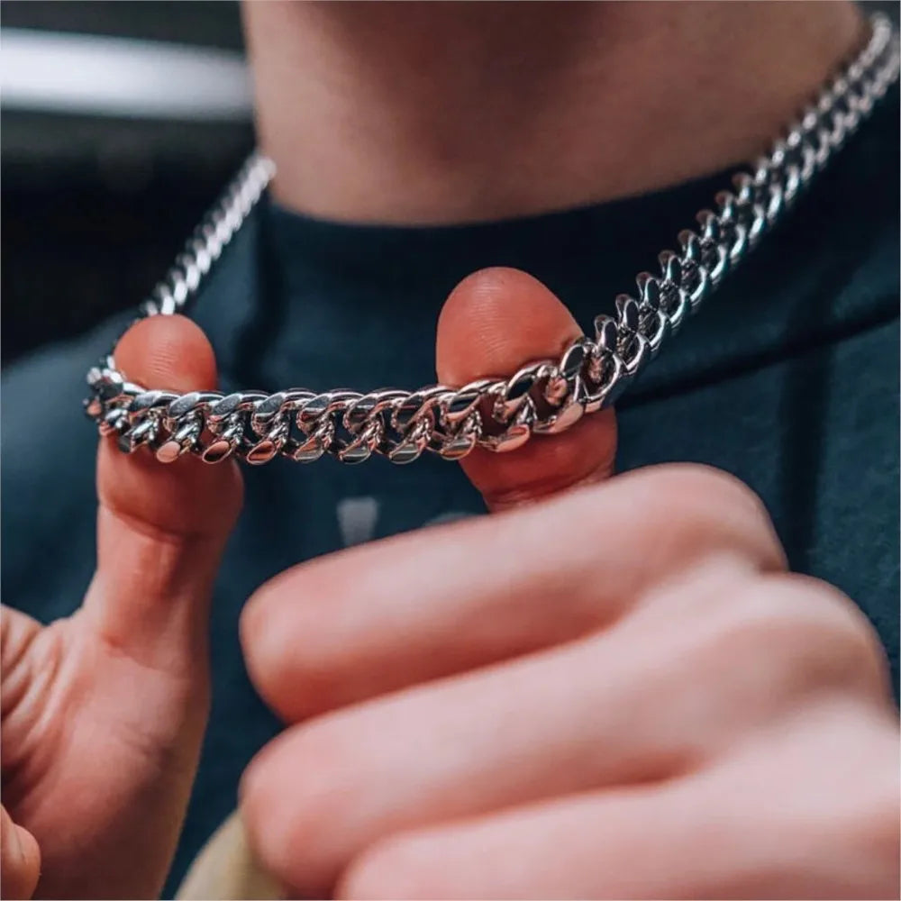 Width 5/7/9MM Hiphop Cuban Link Stainless Steel Chains Necklace for Men Basic Simple Rapper's Choker Fashion Jewelry Accessories