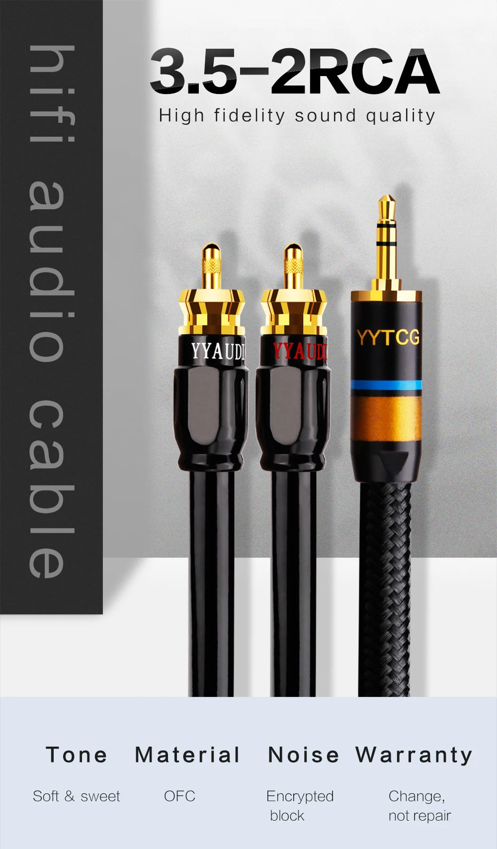 3.5mm to 2RCA audio cable, dedicated connection cable for mobile phones, power amplifiers, audio equipment and speakers