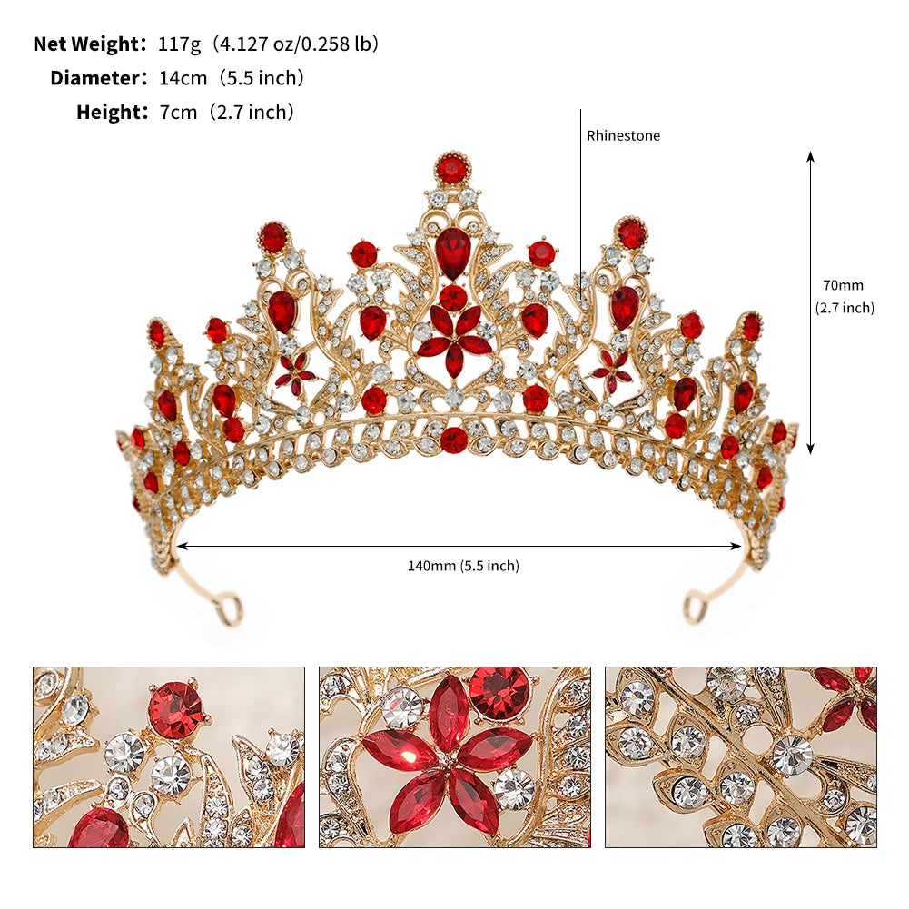 Red Luxury Bridal Wedding Crown Handmade Rhinestone Elegant Tiara Halloween Red Collection Hairbands Headpieces Accessories