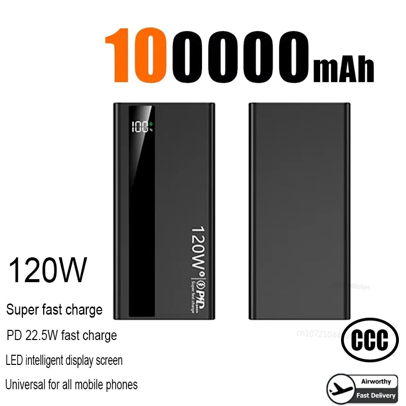 500000mAh High Capacity PowerBank 120W Super Fast Charging Portable External Battery Powerbank for iphone Huawei