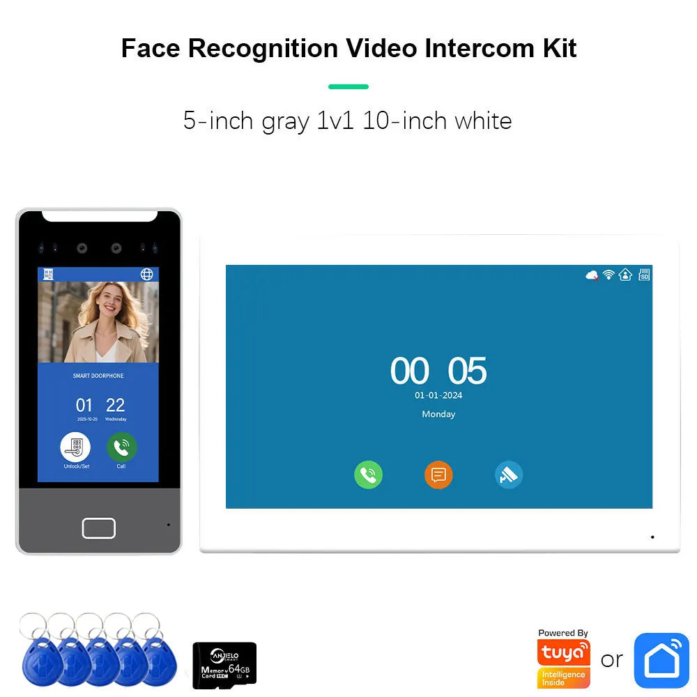 ANJIELO 5IN1 Unlock AI Face Recognition Video Intercom Smart Doorbell Villas High-rise Buildings Apartment Office TUYA Smart