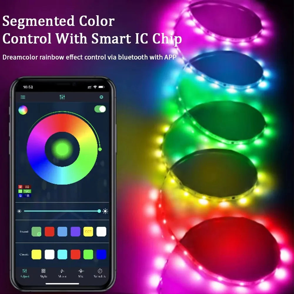Tuya RGB LED Strip Lights 5V Smart LED Light with Music Sync RGB-IC Dreamcolor Chasing Strip Flexible Tape for Gaming Room Party