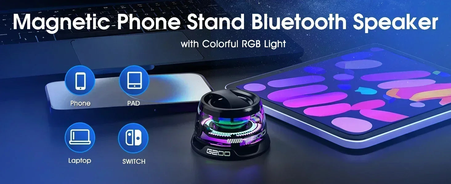 1pc Portable Bluetooth Speaker - Bluetooth 5.3, RGB Ambient Light, Long Battery Life & Magnetic Phone Stand