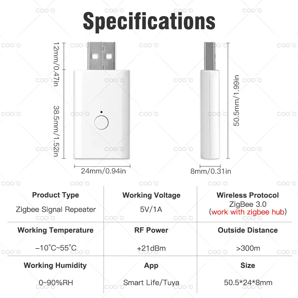 Smart ZigBee Signal Repeater USB Signal Amplifier Extender for Smart Home Device Automation Work with Home Assistant ZigBee2MQTT