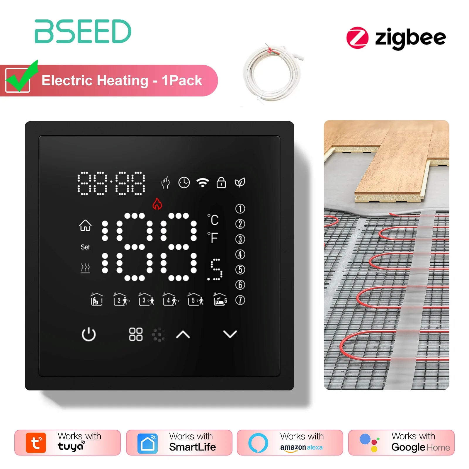 BSEED Zigbee Electric /Water/Gas Boiler Floor Heating Touch Sensor Smart Thermostats Tuya Smart Life Alexa Control Plastic Frame
