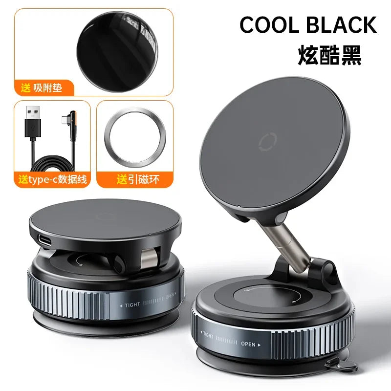 15W Magnetic Wireless Car Charger Mount 360° Rotatable, Zinc Alloy & Vacuum Suction Phone Holder for Car Mount Charger