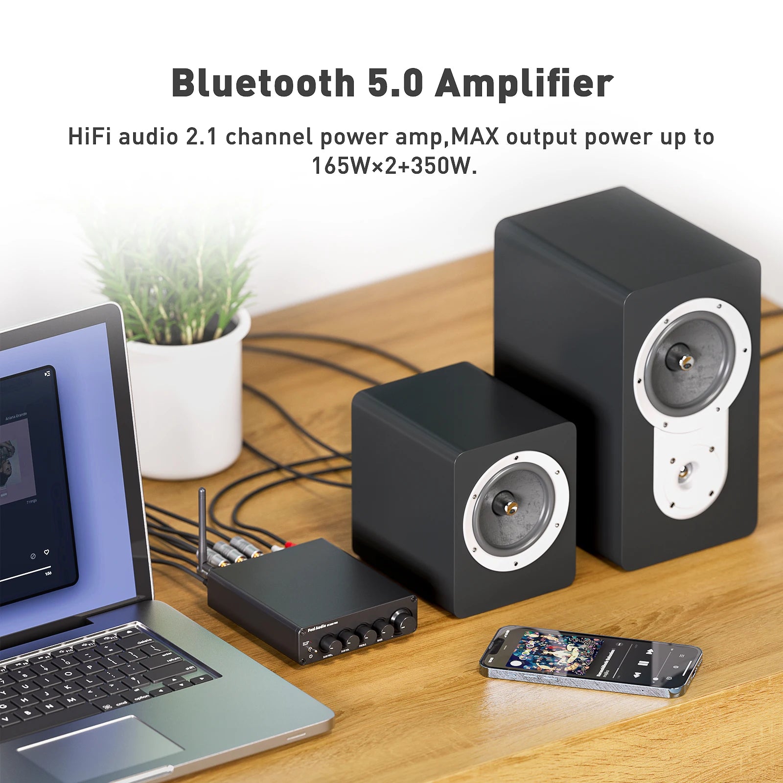 Fosi Audio BT30D PRO Bluetooth Sound Power Amplifier 2.1 Channel Amp Audio Reciver for Speaker Subwoofer 165Wx2 +350W