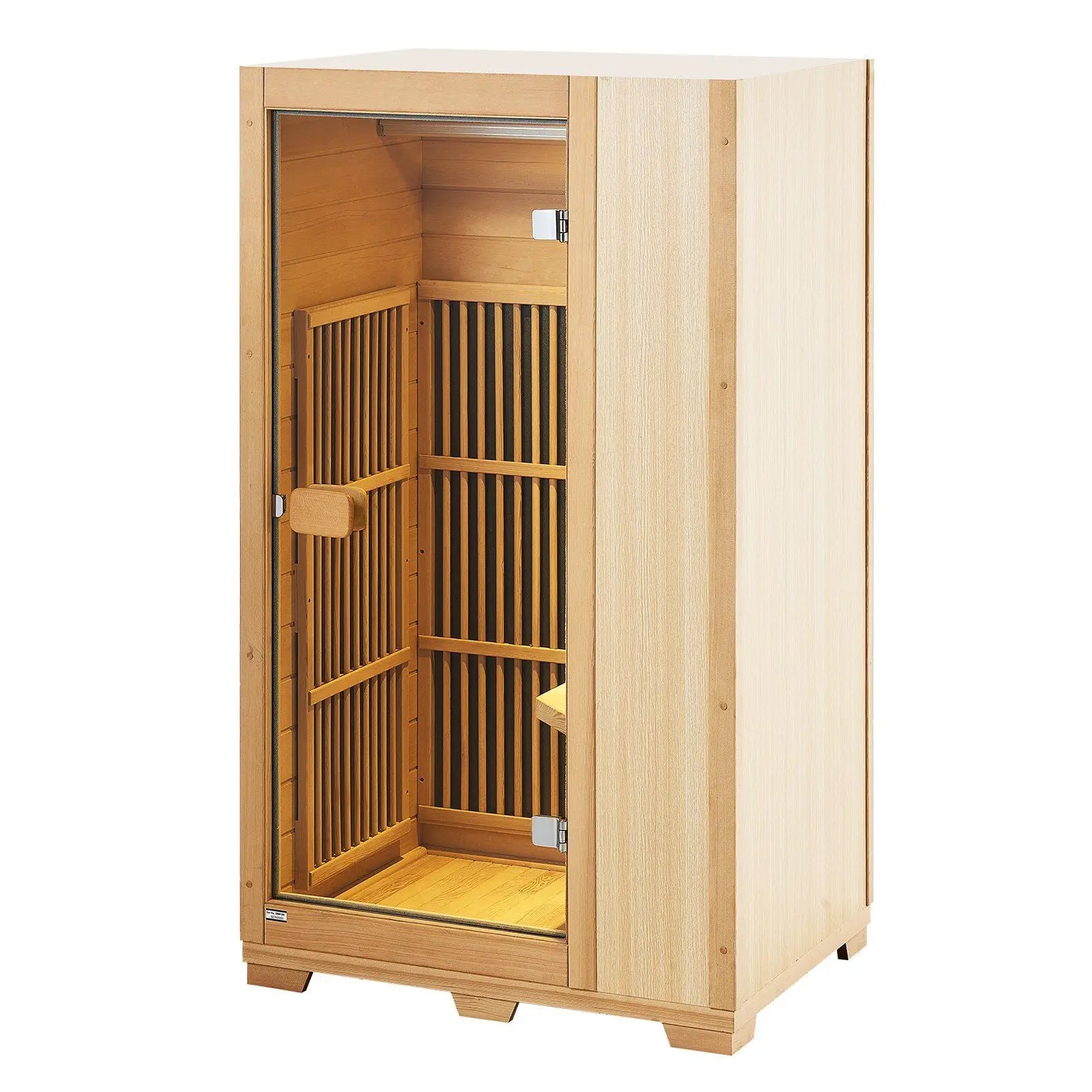Single Person Home Sauna Spa 1140W Indoor Use Far Infrared LED Reading Lamp Bluetooth Speakers Tempered Glass Door Hemlock Wood