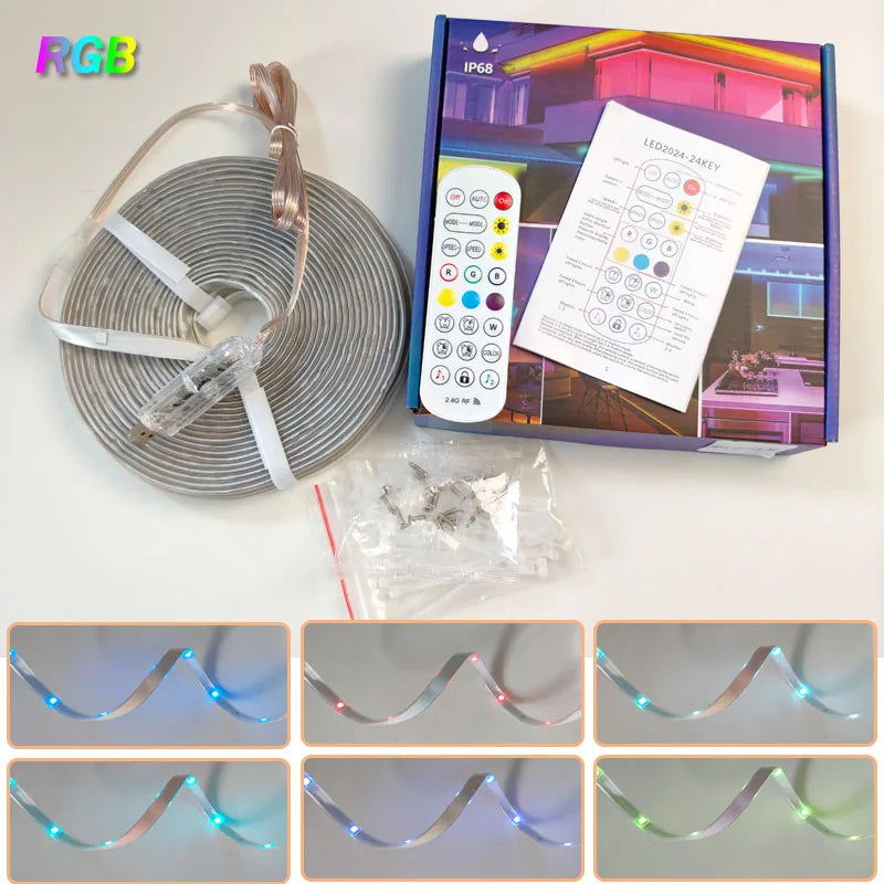 Outdoor LED Strip Lights Waterproof IP68 USB RGB LED Strip with Bluetooth App RF Remote Control Music Sync for Indoor Outdoor
