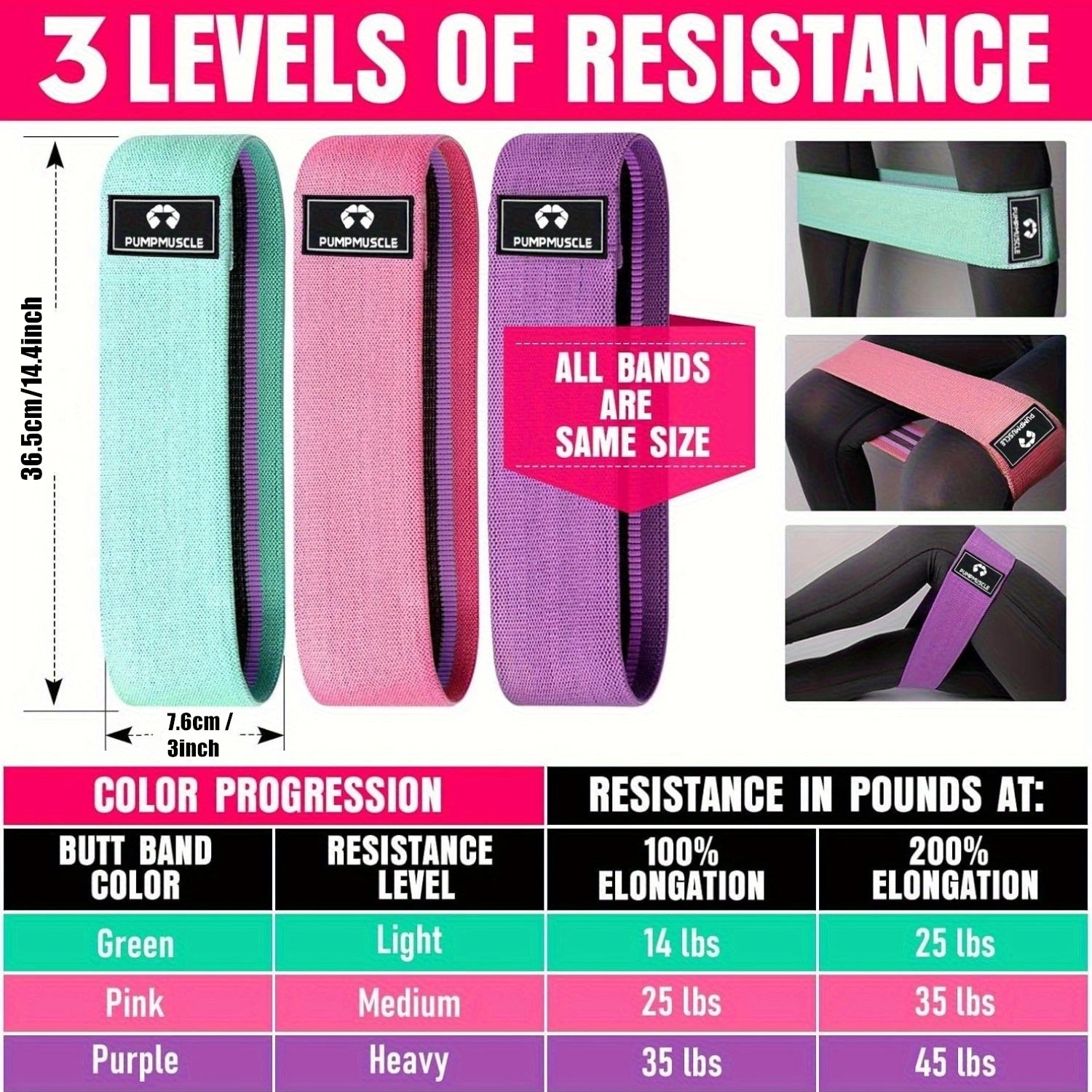 Fabric Resistance Bands for Working Out, 3 Set of Stretch Bands for Booty Legs for Yoga Starter, Pilates Flexbands