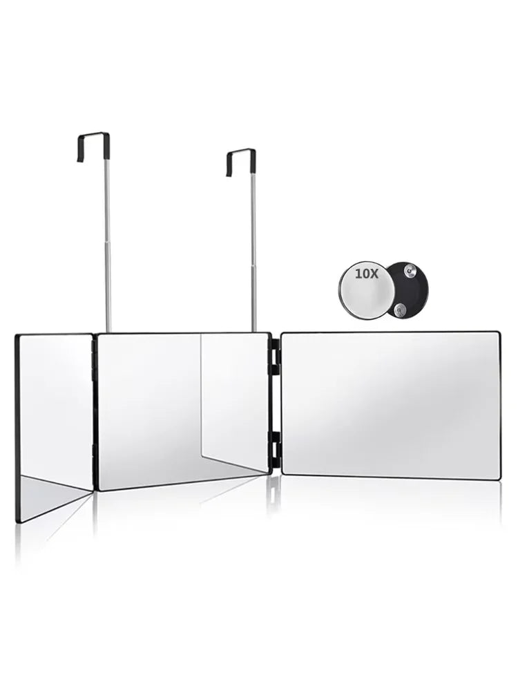 360° Viewing Makeup Mirror for Hair Cutting Travel Portable Self Haircut Mirror with Adjustable Hooks for Shaving, Hair Styling