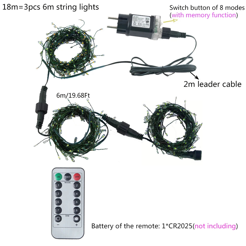 6M-48M LED Fairy Lights Cluster Firecracker String Holiday Wreath Terrace Home Birthday Christmas Tree Decorative Lamp