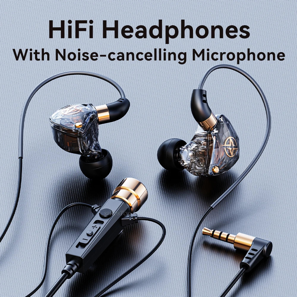 Wired HiFi Headphones with Mini Condenser Microphone Bass Dynamic Earphone Noise-Cancelling Headset for Sports Music Karaoke