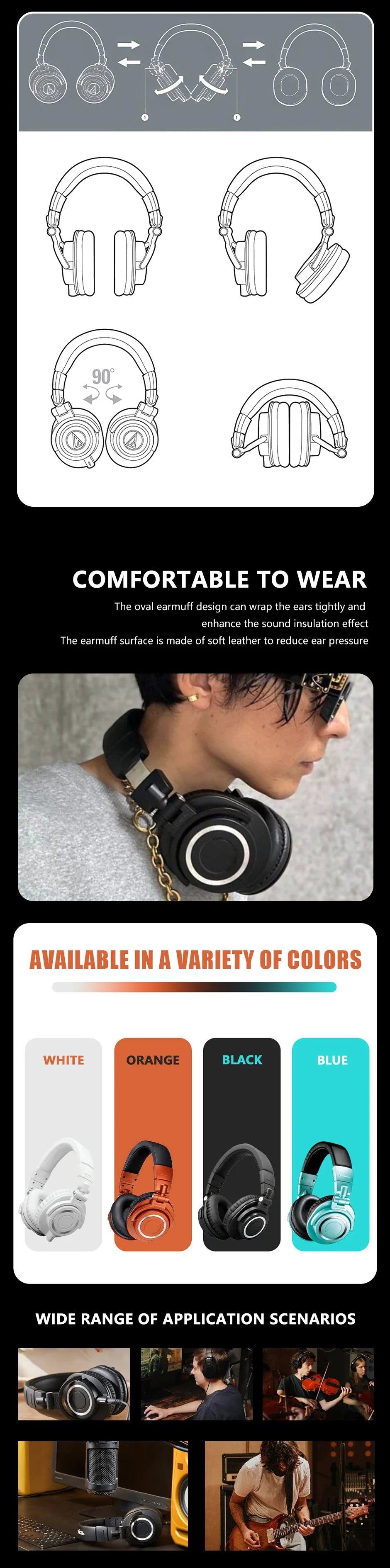 ATH-M50X Closed-Back Studio Monitor Headphones with 45mm Drivers and High-Fidelity Audio for Recording and Mixing Earphone