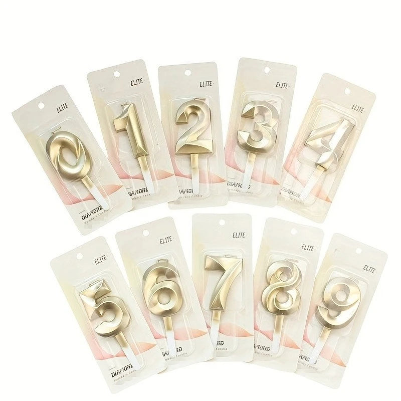 3D Gold Diamond Number Candles Large Birthday Cake Topper Wedding Anniversary Party Decorations for Home Celebration Supplies