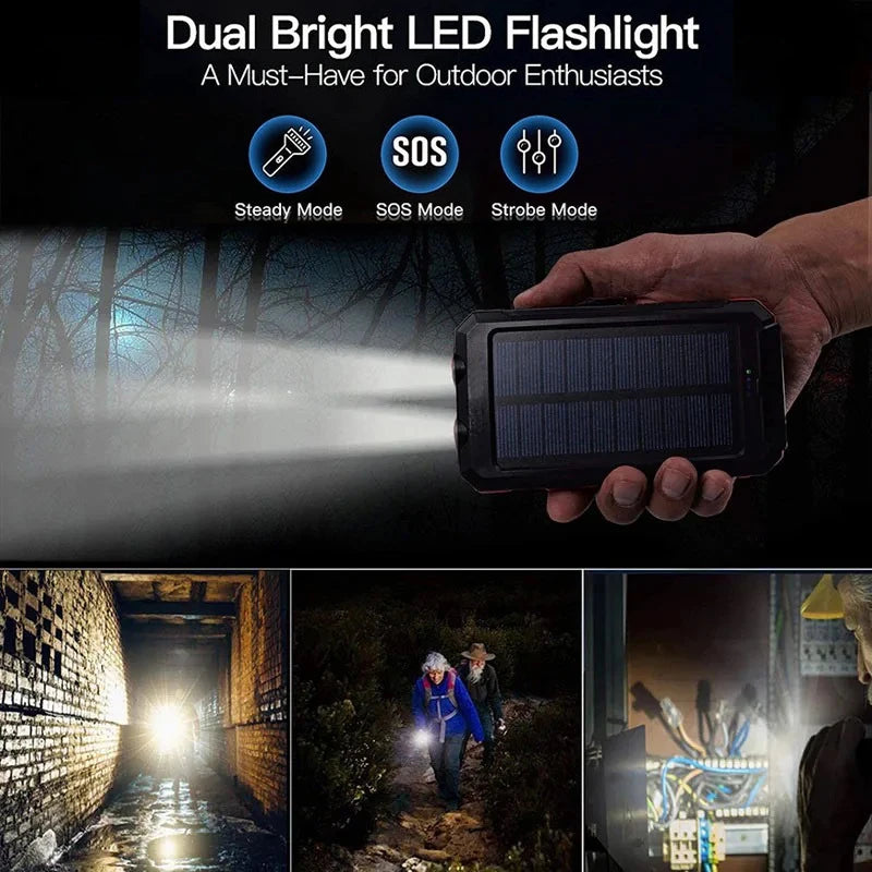 New Solar Power Bank 80000mAh Portable Charging Poverbank External Battery Charger Strong Light LDE Light for All Smartphones