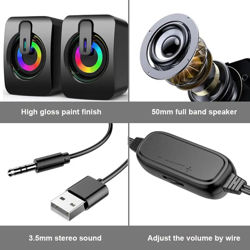 High Fidelity Computer Speakers Volume Control 3D Stereo Sound RGB Subwoofer Sound Box Gaming For Desktop Computer Loudspeaker