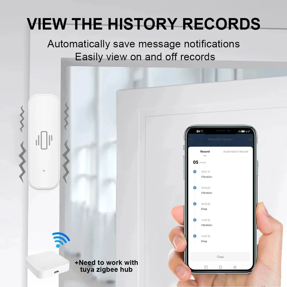 ZigBee 3.0 Smart Vibration Sensor Real Time Monitoring Door Window Detection Alarm Smart Home Security Protection System