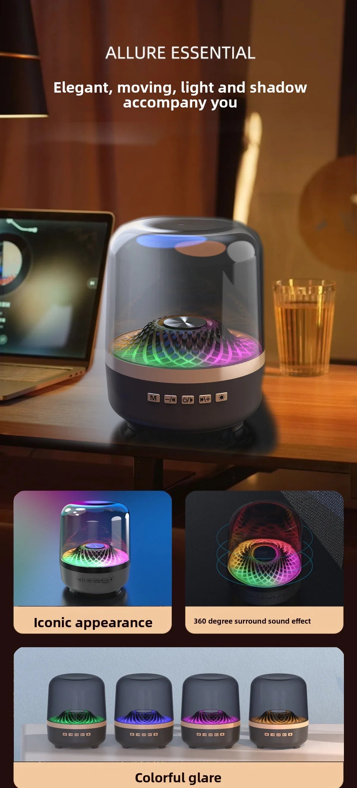 Wireless Bluetooth Speakers Outdoor Portable Loudspeaker Panoramic Surround Sound Effec Subwoofer Breathing Lamp for Android IOS