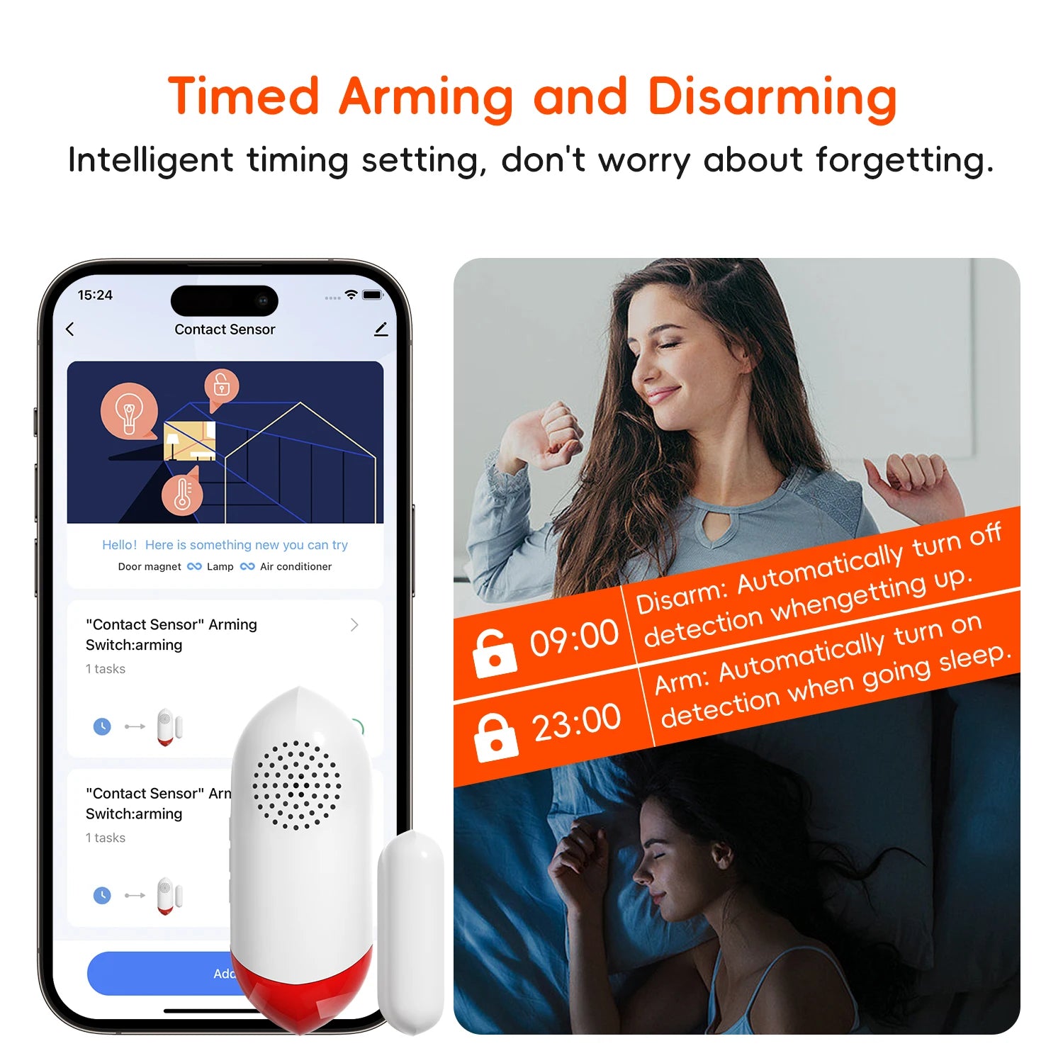 Tuya Smart WiFi Door Window Sensor 100dB Siren LED Flashing Light Smart Life App Control Wireless Home Safety Security Alarm