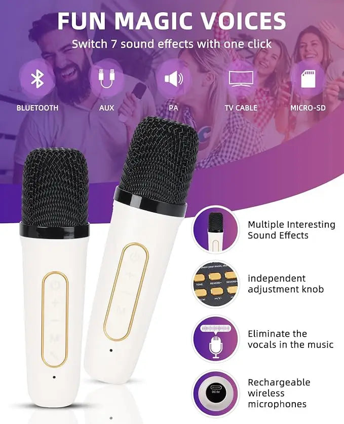 High Power Karaoke Bluetooth Speaker Portable 360 Stereo Surround Waterproof Wireless Subwoofer with 2 Mic Boombox music player