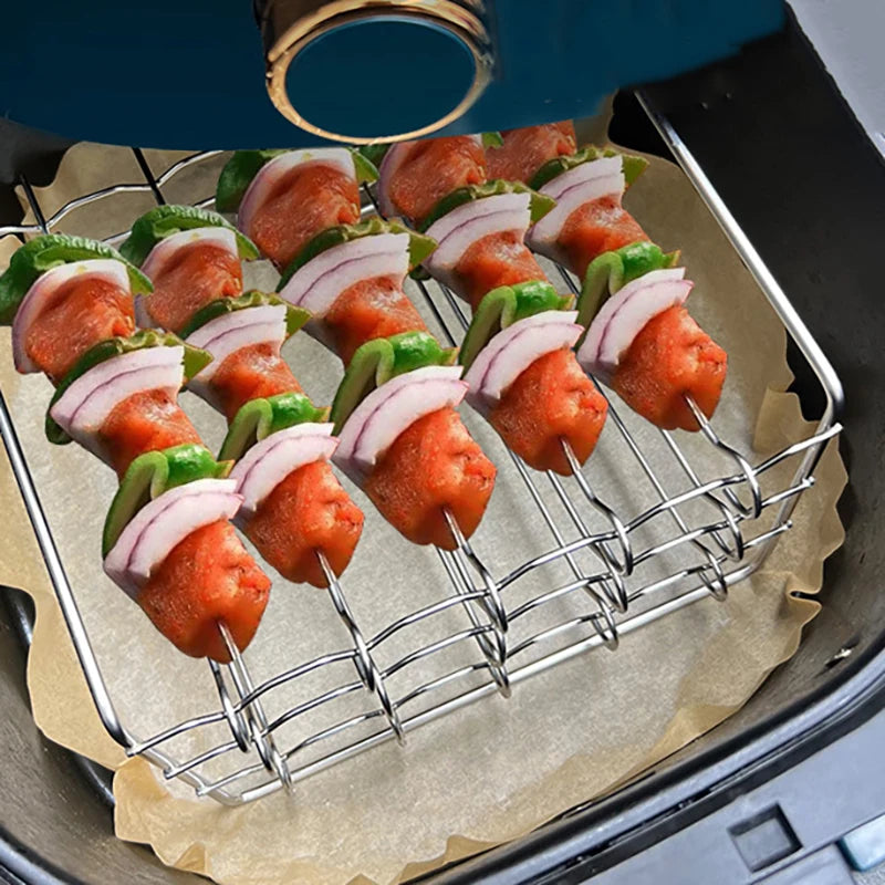 Air Fryer Skewer Stand Vertical Multi-pin Stainless Steel BBQ Holder Air Fryer Accessories Skewers For Grilling Kitchen Tools