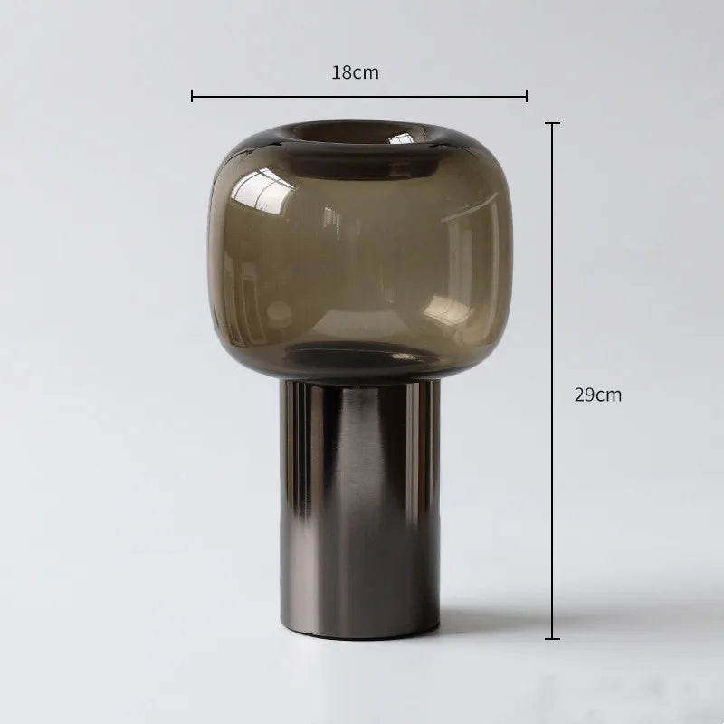 Dark Glass Vase, Iron Frame Cylindrical Base Flowerpot, Living Room Decoration, Creative Hydroponic Vase, Glass Container