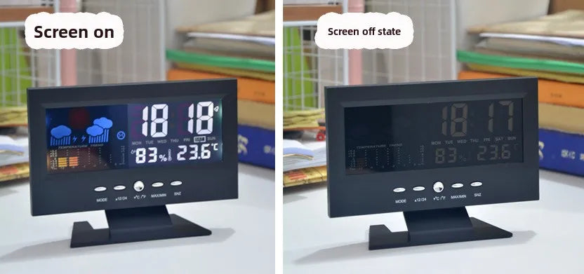 Electronic Alarm Clock Digital Alarm Clock Weather Station Time Temperature Humidity Display Clock with USB Cable Sound Control