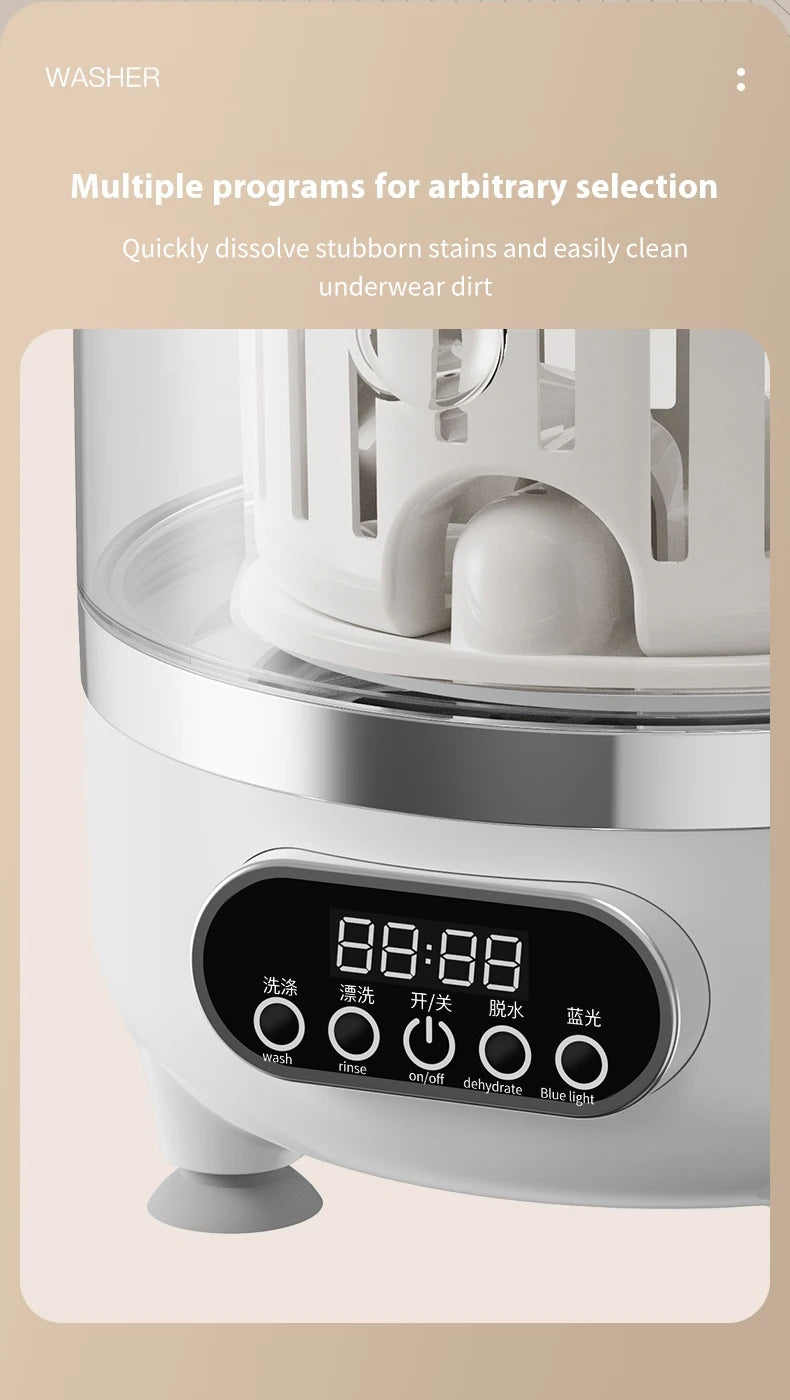 Mini turbo washing machine 3L fully automatic small USB charging portable sock and underwear specific washing machine.