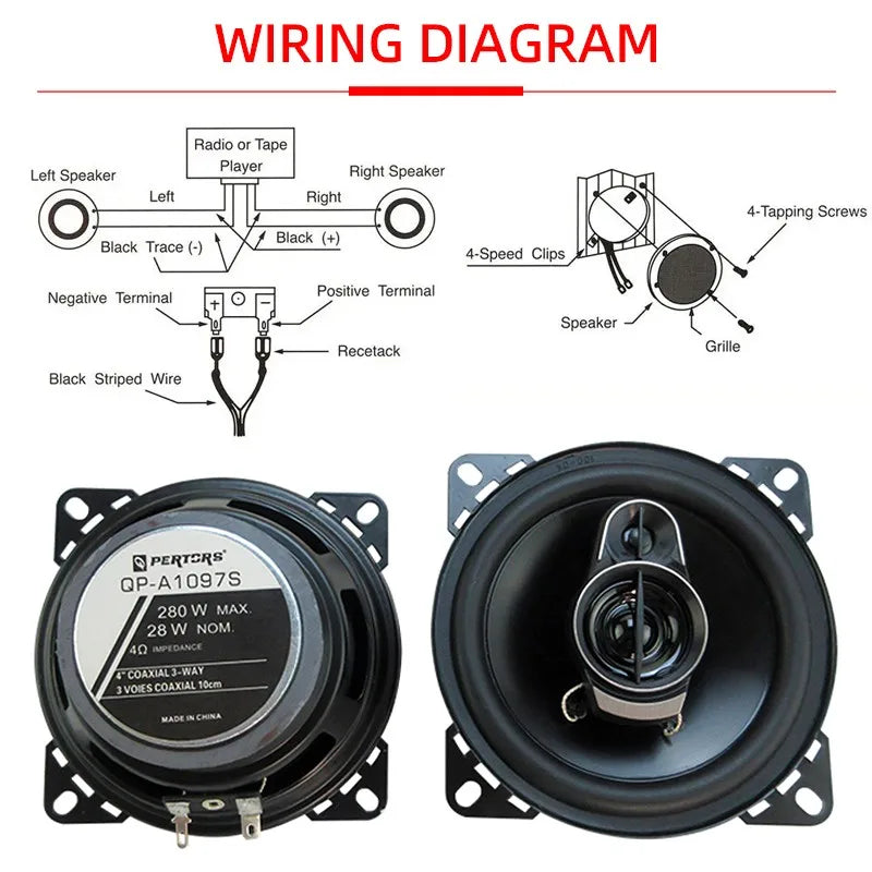 2pcs (2X280W) 560W Premium 4-Inch HiFi Car Speakers - HD Audio, 4.0 Surround, App Control, Universal Flush Mount