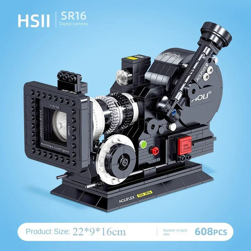Retro Camera Building Blocks with Theatre Scene Toys LED Light Stage, Nostalgic Camera, Home Office Decor, Perfect Gift for Kid