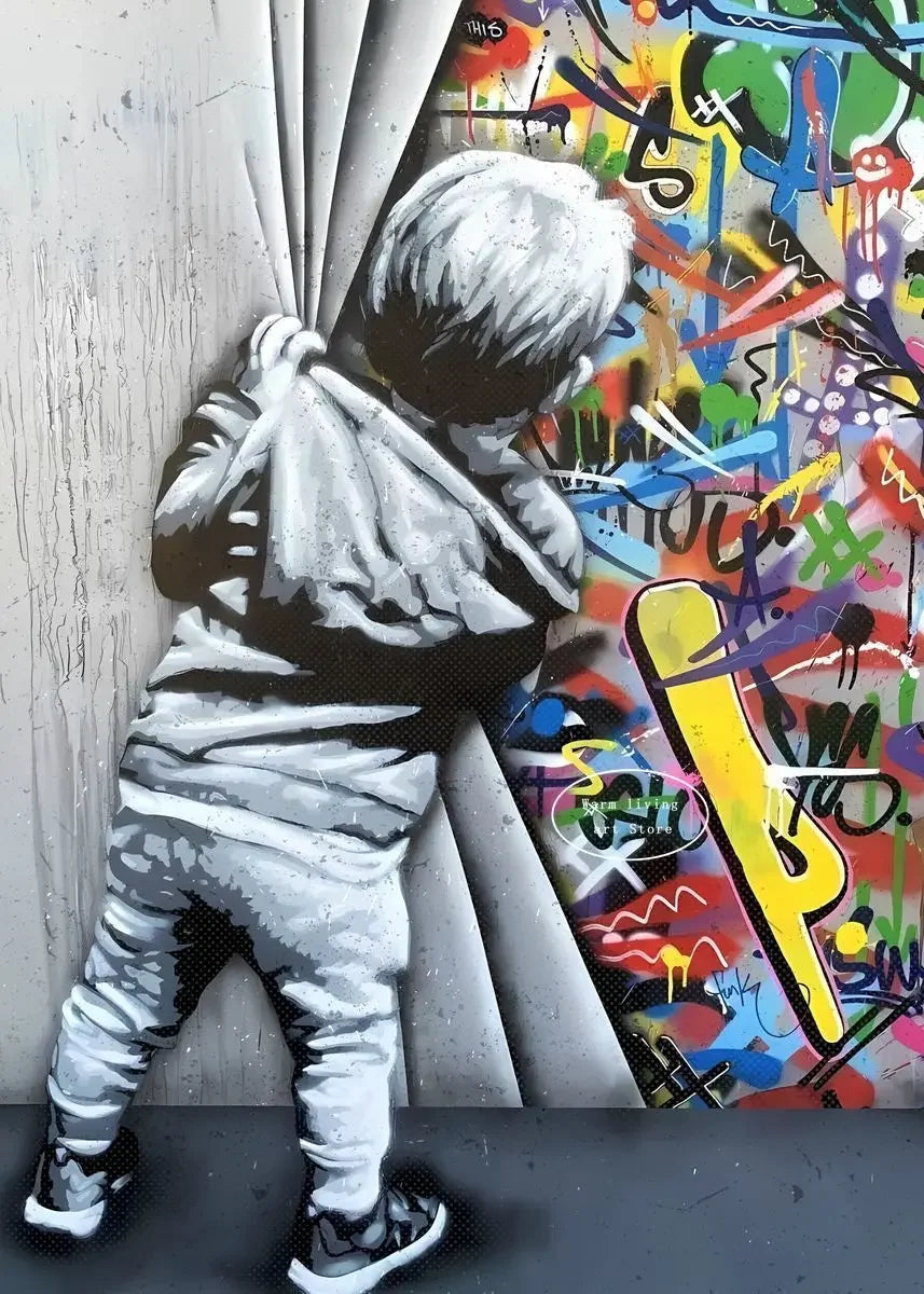 Classic Retro Wall Art Banksy Street Graffiti HD Canvas Print Poster Home Living Room Bedroom Decorative Painting