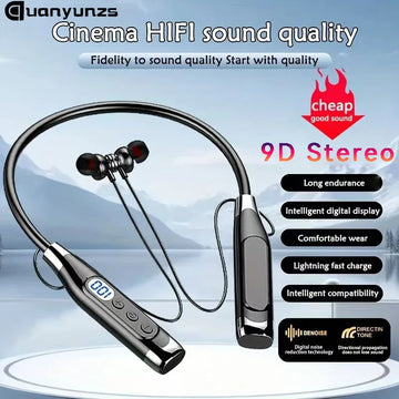 True Stereo Wireless Headphones Bluetooth Neckband Earphones Neckband Magnetic Earbuds LED Display Sports Headset Noise Cancel