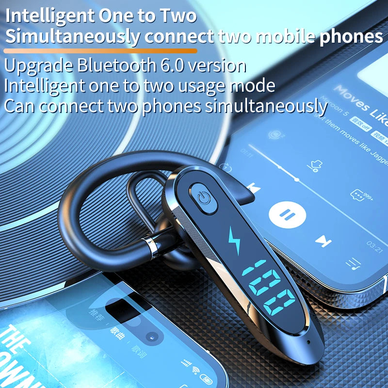 Bluetooth 6.0 Earphone HiFi Stereo Music Earbuds 270° Rotation Ear Hook Headphone LED Display Waterproof Noise Reduction Headset