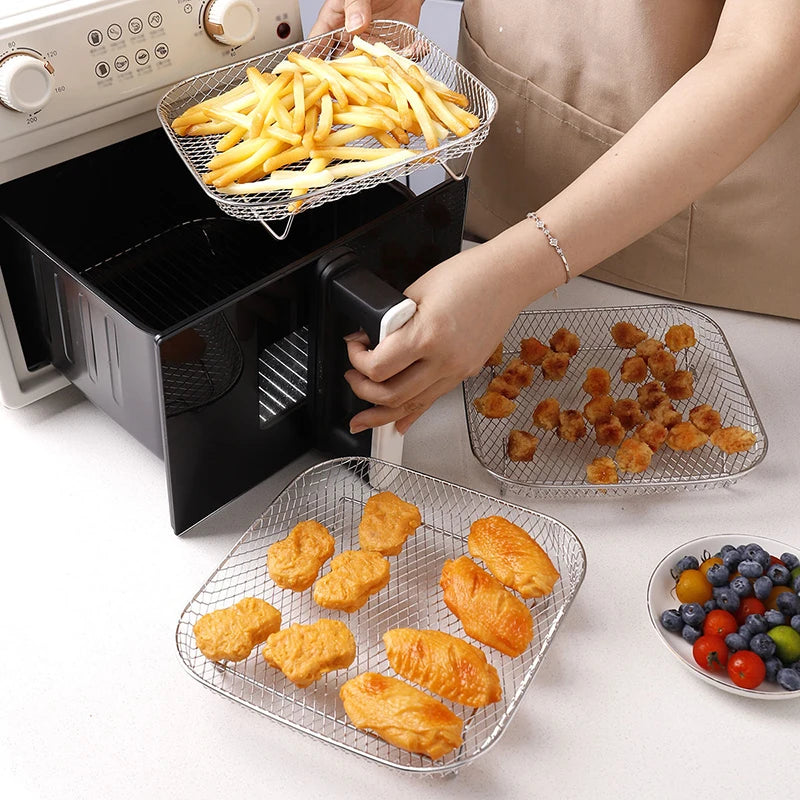 Air Fryer Universal Accessories Metal Oven Air Fryer Racks For Baking Stackable Grill Skewer Rack Fit All Airfryer 4.2Qt - 5.8Qt